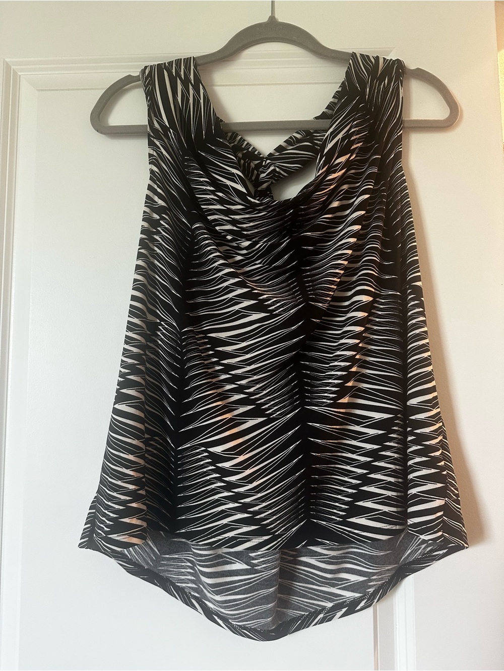 Express Black & White Draped Neck Sleeveless Top